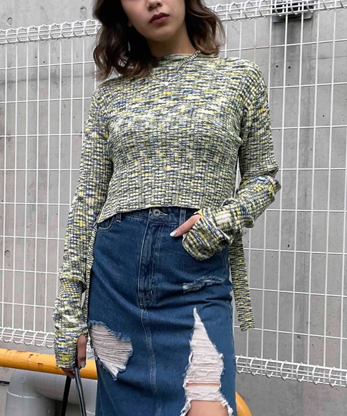 SPIRALGIRL（スパイラルガール）の「カットアウトマルチカラーリブニット（ニット/セーター・レディース・ブラック系/ブルー系/イエロー系・FREE）」の7枚目の写真