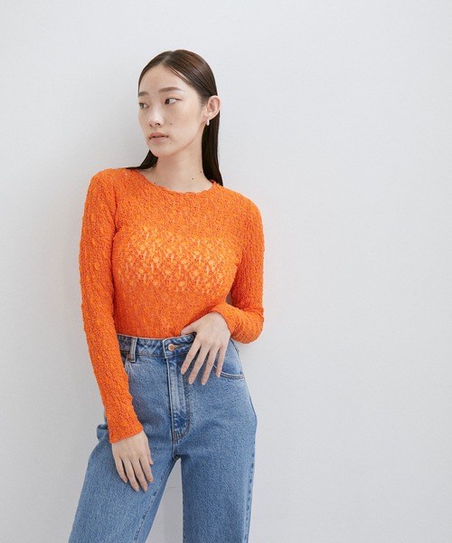 ADAM ET ROPE'（アダムエロペ）の「ストレッチレースプルオーバー（その他トップス・レディース・オレンジ/キナリ/ブラック・FREE）」の3枚目の写真