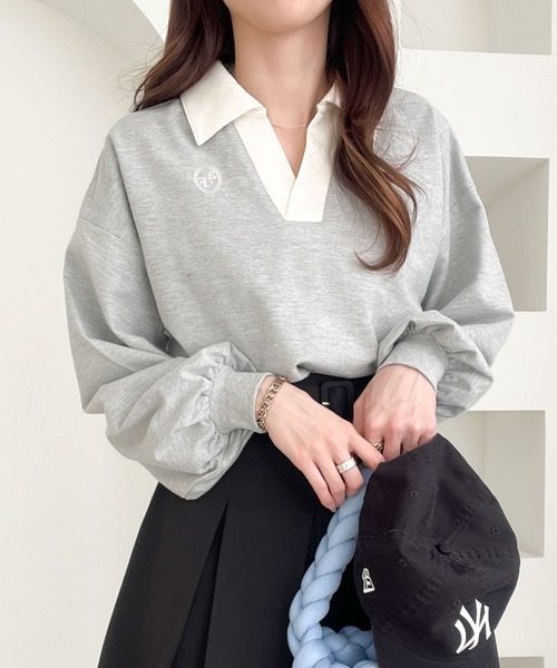Heather（ヘザー）の「配色襟スウェットプルオーバー　189226（スウェット・レディース・アイボリー/ブラック/グレー・FREE）」の3枚目の写真