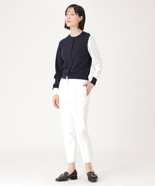 CAST:(キャストコロン)の「【1枚で着映える】バイカラーニットカーディガン(ニット/セーター・レディース・ネイビー/オフホワイト/ブルー・M)」の5枚目の写真