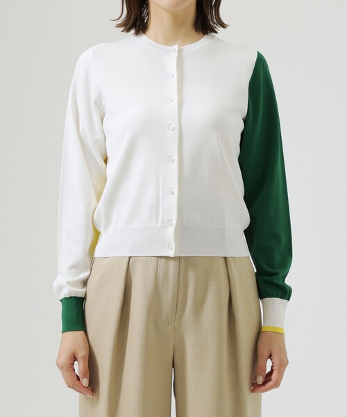 CAST:(キャストコロン)の「【1枚で着映える】バイカラーニットカーディガン(ニット/セーター・レディース・ネイビー/オフホワイト/ブルー・M)」の6枚目の写真