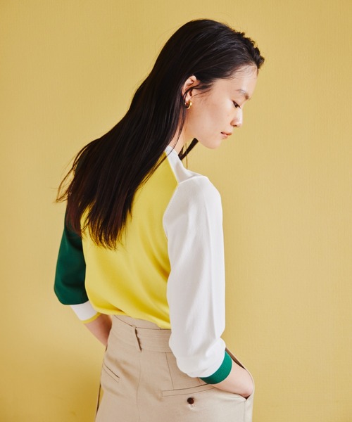 CAST:(キャストコロン)の「【1枚で着映える】バイカラーニットカーディガン(ニット/セーター・レディース・ネイビー/オフホワイト/ブルー・M)」の2枚目の写真