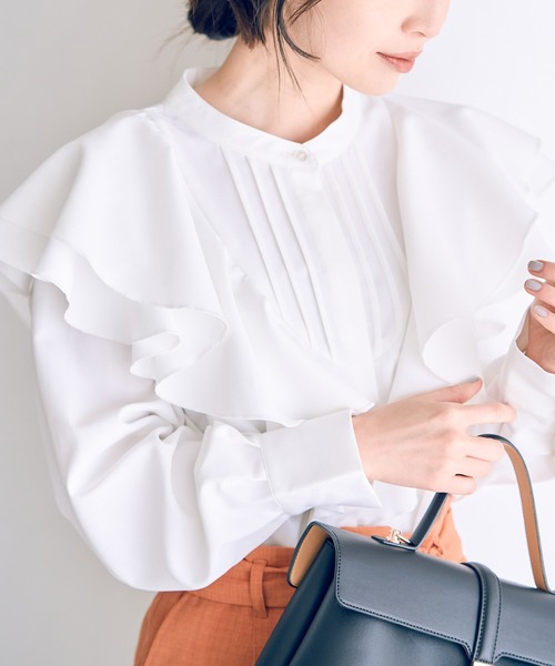 ラッフルフリル長袖ブラウス