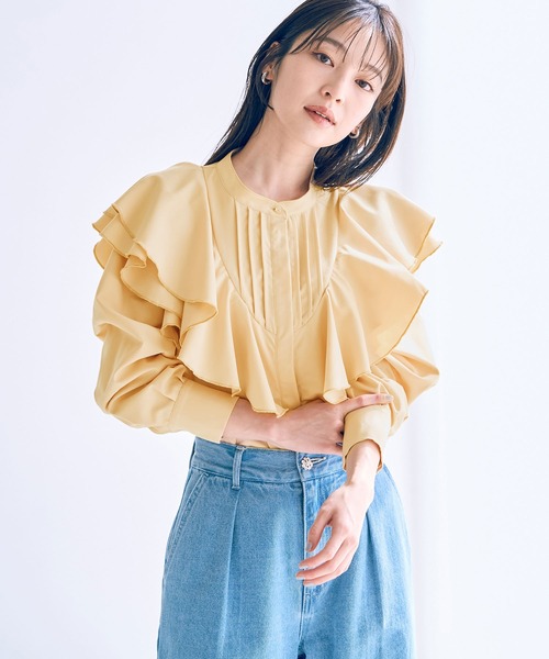 ラッフルフリル長袖ブラウス