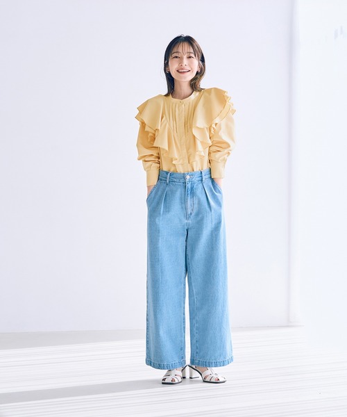 ラッフルフリル長袖ブラウス