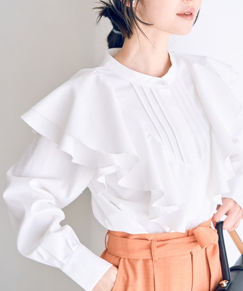 ラッフルフリル長袖ブラウス