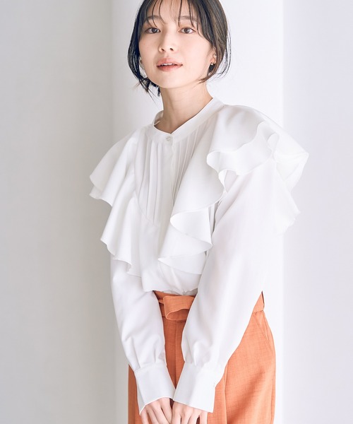 ラッフルフリル長袖ブラウス