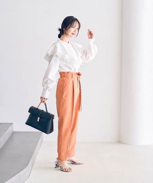 ラッフルフリル長袖ブラウス