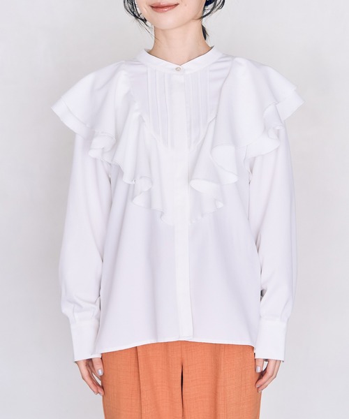 ラッフルフリル長袖ブラウス