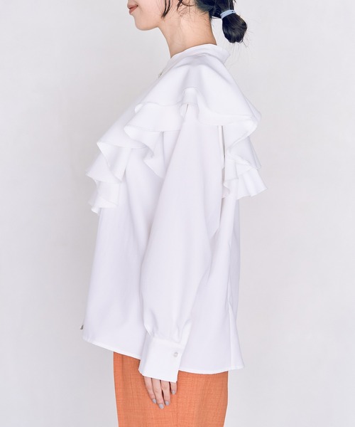 ラッフルフリル長袖ブラウス