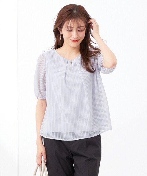 ANY SIS(エニィスィス)の「【吸水速乾・UVケア・接触冷感】コンフォートジャージー ブラウス(Tシャツ/カットソー・レディース・ホワイト系/ピンク系/スカイブルー系/ネイビー系・0)」の1枚目の写真