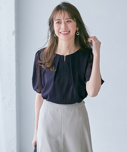 ANY SIS(エニィスィス)の「【吸水速乾・UVケア・接触冷感】コンフォートジャージー ブラウス(Tシャツ/カットソー・レディース・ホワイト系/ピンク系/スカイブルー系/ネイビー系・0)」の3枚目の写真