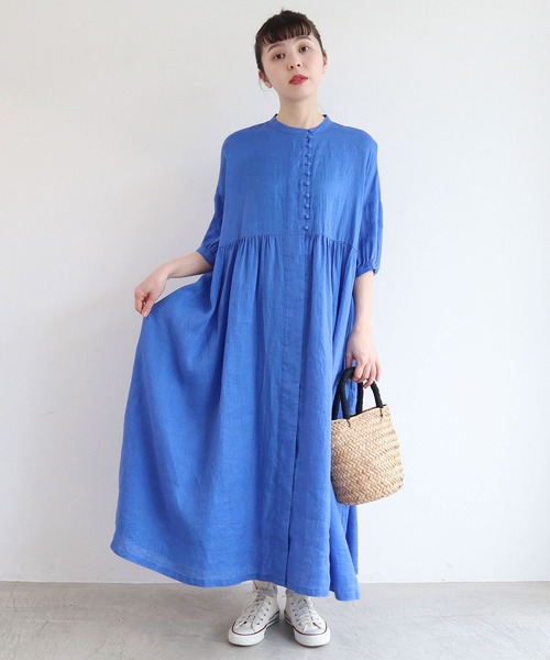 美品　アトリエドゥサボン　麻のころころボタン　ワンピース l'atelier du savon（アトリエドサボン）の「○麻のころころボタン