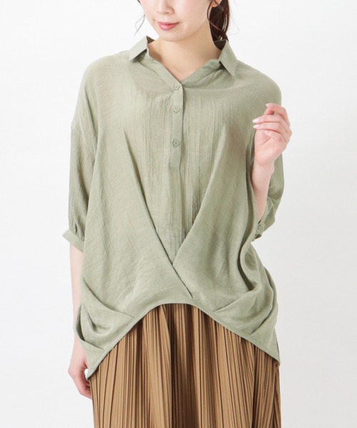 NAVY(ネイビー)の「RTスラブフロントタックシャツ ブラウス(シャツ/ブラウス・レディース・ホワイト/ネイビー/グリーン・フリー)」の15枚目の写真