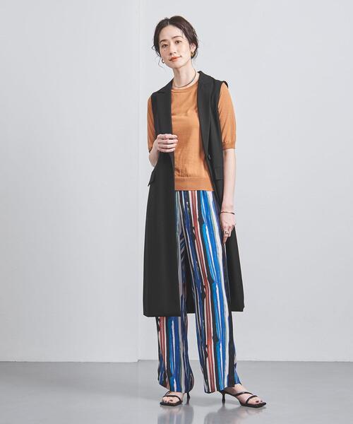 極美品✨ユナイテッドアローズ　R/PU Vノーカラー ロング ベスト UNITED ARROWS（ユナイテッドアローズ）の「R/PU Vノーカラー