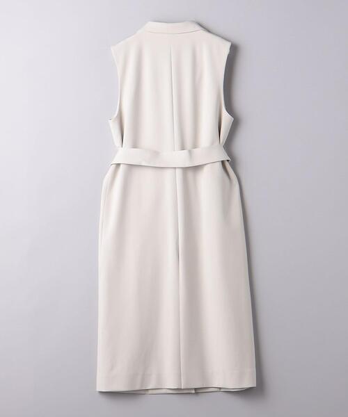 UNITED ARROWS◆R/PUテーラードカラ―ロングベスト/ベルト欠品ベスト/レーヨン/ベージュ/1522-144-290 UNITED ARROWS(ユナイテッドアローズ) / R/PUテーラードカラ
