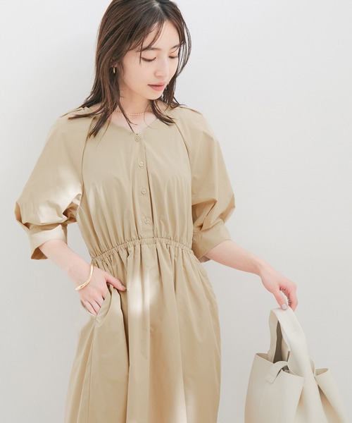 【前後2WAY】ボリュームスリーブフィット＆フレアワンピース【洗える】