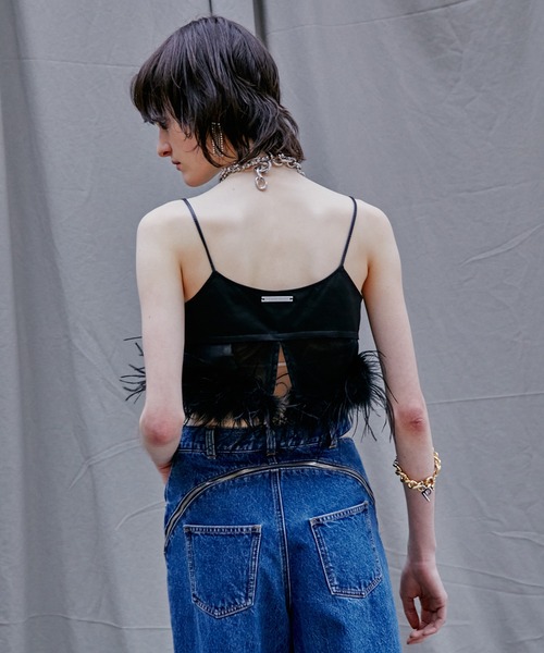 PRANK PROJECT(プランクプロジェクト)の「コンビネーションキャミソールダブルフェザーファー / Combination Camisole Double Feather Fur(Tシャツ/カットソー・レディース・グレー/ブラック・FREE)」の7枚目の写真