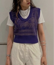 アメリ 2WAY LACE PAINTING KNIT TOP ブラック Ameri（アメリ）の「2WAY LACE PAINTING KNIT TOP（ニット/セーター