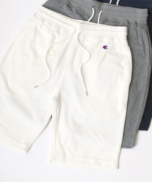 Champion（チャンピオン）の「Champion/チャンピオン コットンUSA パイル ロゴワッペン ワンポイント刺繍 ショートパンツ/ハーフパンツ/無地ショーツ/レディース メンズ（スウェットパンツ・メンズ・グレー/ブラック/オリーブ/ネイビー/ホワイト・L/XL/M）」の2枚目の写真
