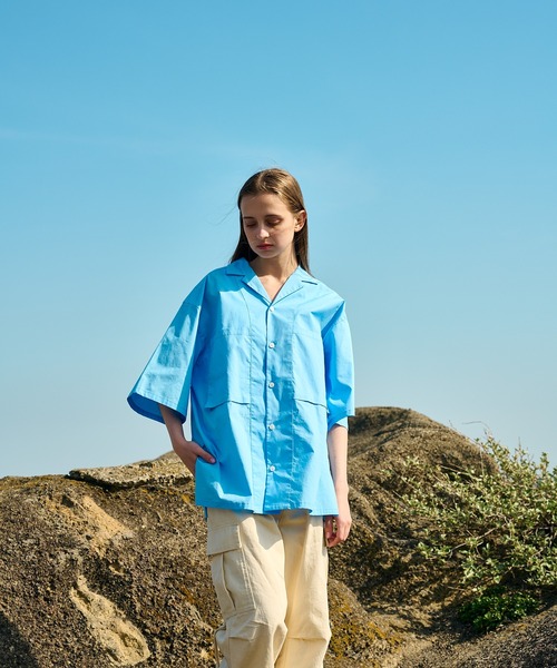 WETTEMPT(ウィテンプト)の「OPEN COLLAR BROAD SHIRT/オープンカラーブロードシャツ(シャツ/ブラウス・メンズ・サックスブルー/アイボリー・SMALL/MEDIUM/LARGE)」の4枚目の写真