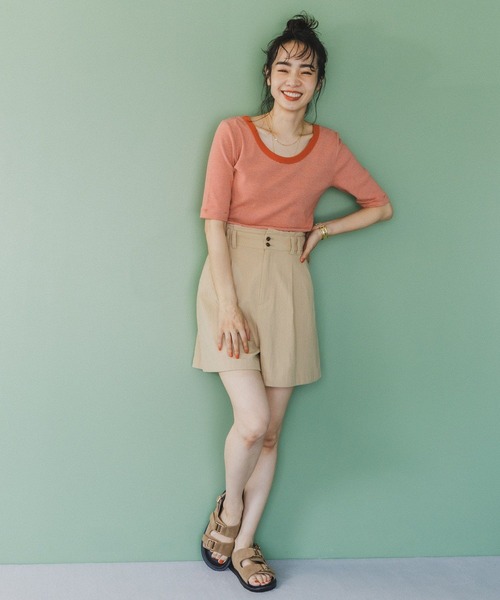 BAYFLOW（ベイフロー）の「2WAYボーダープルオーバー（Tシャツ/カットソー・レディース・オフホワイト/オレンジ/ライトオリーブ・SMALL/MEDIUM）」の15枚目の写真