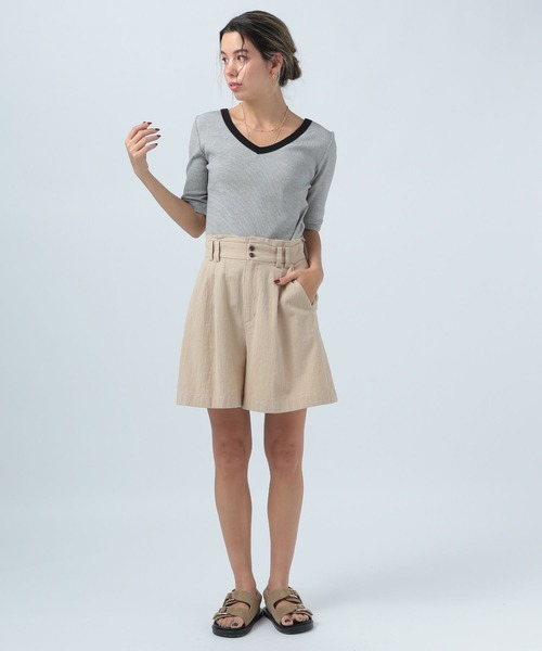 BAYFLOW（ベイフロー）の「2WAYボーダープルオーバー（Tシャツ/カットソー・レディース・オフホワイト/オレンジ/ライトオリーブ・SMALL/MEDIUM）」の8枚目の写真