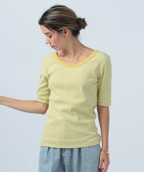 BAYFLOW（ベイフロー）の「2WAYボーダープルオーバー（Tシャツ/カットソー・レディース・オフホワイト/オレンジ/ライトオリーブ・SMALL/MEDIUM）」の21枚目の写真