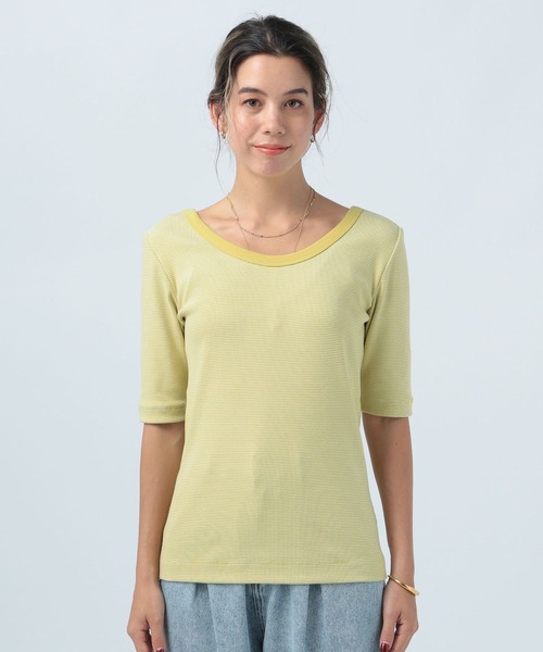 BAYFLOW（ベイフロー）の「2WAYボーダープルオーバー（Tシャツ/カットソー・レディース・オフホワイト/オレンジ/ライトオリーブ・SMALL/MEDIUM）」の10枚目の写真