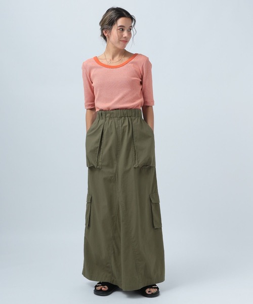 BAYFLOW（ベイフロー）の「2WAYボーダープルオーバー（Tシャツ/カットソー・レディース・オフホワイト/オレンジ/ライトオリーブ・SMALL/MEDIUM）」の5枚目の写真