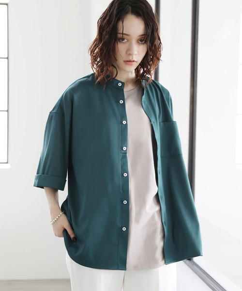 袖ロールアップ5分袖バンドカラーシャツ（シャツ/ブラウス）｜ETELIO