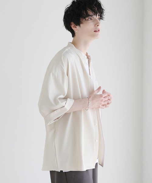 袖ロールアップ5分袖バンドカラーシャツ（シャツ/ブラウス）｜ETELIO