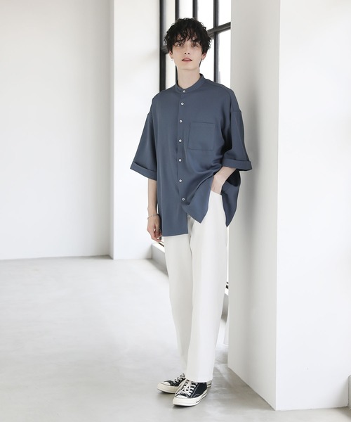 袖ロールアップ5分袖バンドカラーシャツ（シャツ/ブラウス）｜ETELIO