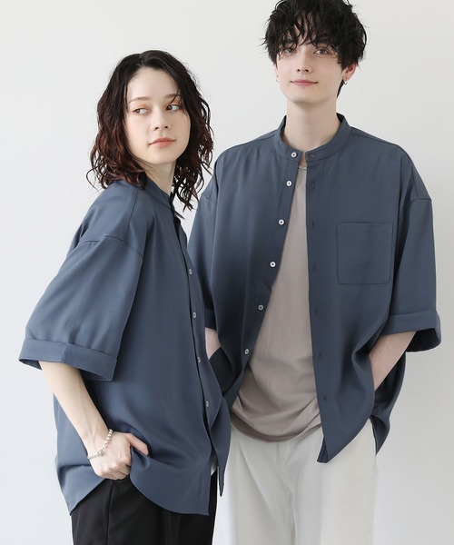 ETELIO（エテリオ）の「袖ロールアップ5分袖バンドカラーシャツ