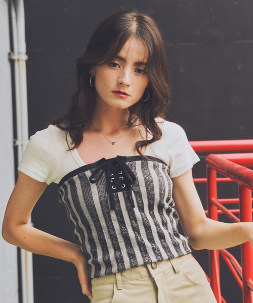 JUST A NOON（ジャストアヌーン）の「レースアップチューブトップス（チューブトップ・レディース・ブラック/アイボリー・FREE）」の21枚目の写真