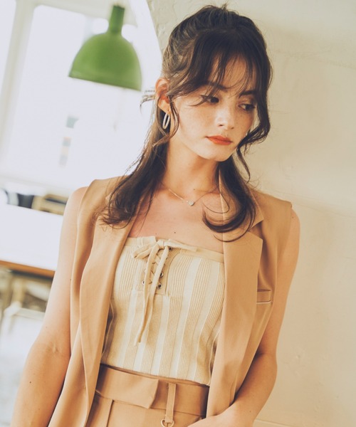 JUST A NOON（ジャストアヌーン）の「レースアップチューブトップス（チューブトップ・レディース・ブラック/アイボリー・FREE）」の6枚目の写真