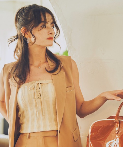 JUST A NOON（ジャストアヌーン）の「レースアップチューブトップス（チューブトップ・レディース・ブラック/アイボリー・FREE）」の7枚目の写真