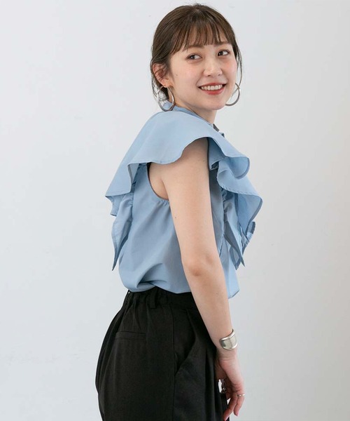 PICHI(ピイチ)の「フリルノースリーブブラウス(シャツ/ブラウス・レディース・ブルー/ホワイト/ブラック・FREE)」の19枚目の写真