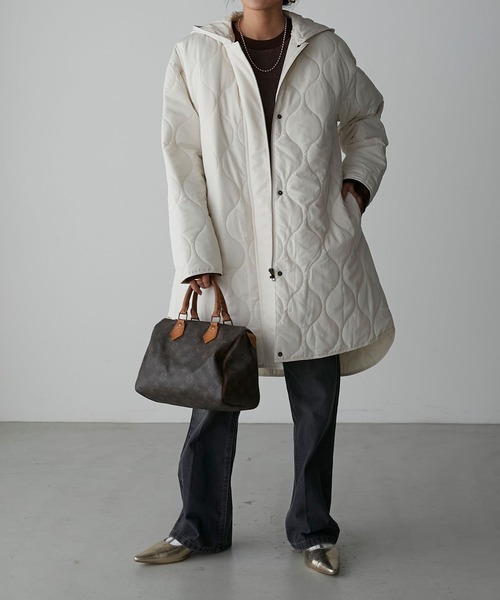 Anss.me（アンスミー）の「【Anss.me】【撥水加工】ボアベスト付き3wayキルティングフード/ノーカラーコート（ダウンジャケット/コート・レディース・ベージュ/ブラック/アイボリー/カーキ・FREE）」の9枚目の写真