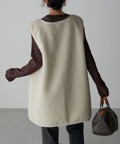 Anss.me（アンスミー）の「【Anss.me】【撥水加工】ボアベスト付き3wayキルティングフード/ノーカラーコート（ダウンジャケット/コート・レディース・ベージュ/ブラック/アイボリー/カーキ・FREE）」の15枚目の写真