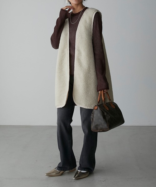 Anss.me（アンスミー）の「【Anss.me】【撥水加工】ボアベスト付き3wayキルティングフード/ノーカラーコート（ダウンジャケット/コート・レディース・ベージュ/ブラック/アイボリー/カーキ・FREE）」の16枚目の写真