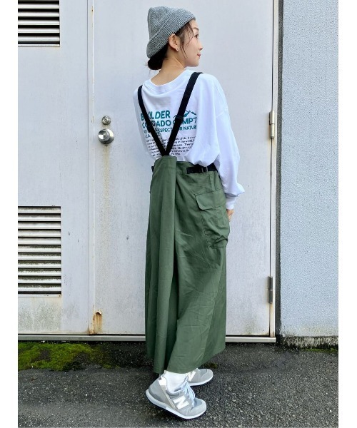 CAMP7（キャンプセブン）の「【CAMP7】プリントロゴジャンスカ（サロペット/オーバーオール・レディース・カーキブラウン/ブラック・M-L）」の19枚目の写真