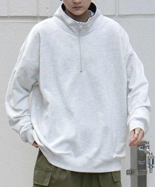 Confirm（コンファーム）の「ビッグシルエット ベーシック ハーフジッププルオーバースウェット カットソー ユニセックス【Confirm】（スウェット・メンズ・ベージュ/ブルー/ブラック/チャコールグレー/グレー/ネイビー/カーキ・L/M）」の18枚目の写真