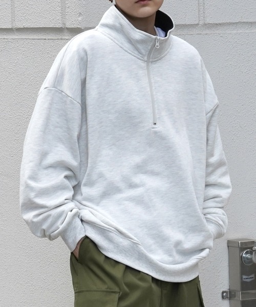 Confirm（コンファーム）の「ビッグシルエット ベーシック ハーフジッププルオーバースウェット カットソー ユニセックス【Confirm】（スウェット・メンズ・ベージュ/ブルー/ブラック/チャコールグレー/グレー/ネイビー/カーキ・L/M）」の20枚目の写真