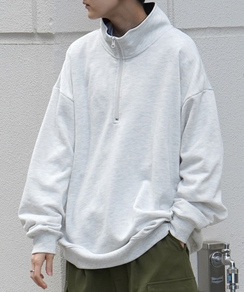 Confirm（コンファーム）の「ビッグシルエット ベーシック ハーフジッププルオーバースウェット カットソー ユニセックス【Confirm】（スウェット・メンズ・ベージュ/ブルー/ブラック/チャコールグレー/グレー/ネイビー/カーキ・L/M）」の22枚目の写真