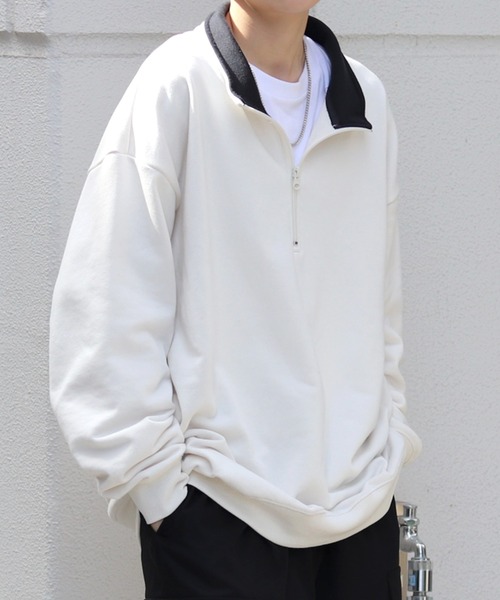 Confirm（コンファーム）の「ビッグシルエット ベーシック ハーフジッププルオーバースウェット カットソー ユニセックス【Confirm】（スウェット・メンズ・ベージュ/ブルー/ブラック/チャコールグレー/グレー/ネイビー/カーキ・L/M）」の11枚目の写真