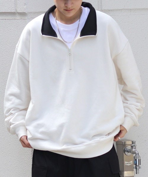 Confirm（コンファーム）の「ビッグシルエット ベーシック ハーフジッププルオーバースウェット カットソー ユニセックス【Confirm】（スウェット・メンズ・ベージュ/ブルー/ブラック/チャコールグレー/グレー/ネイビー/カーキ・L/M）」の12枚目の写真
