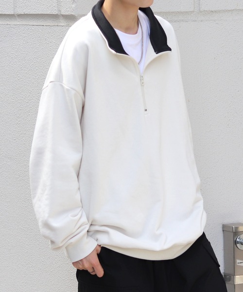 Confirm（コンファーム）の「ビッグシルエット ベーシック ハーフジッププルオーバースウェット カットソー ユニセックス【Confirm】（スウェット・メンズ・ベージュ/ブルー/ブラック/チャコールグレー/グレー/ネイビー/カーキ・L/M）」の13枚目の写真