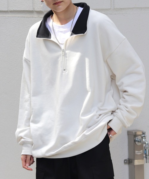 Confirm（コンファーム）の「ビッグシルエット ベーシック ハーフジッププルオーバースウェット カットソー ユニセックス【Confirm】（スウェット・メンズ・ベージュ/ブルー/ブラック/チャコールグレー/グレー/ネイビー/カーキ・L/M）」の10枚目の写真
