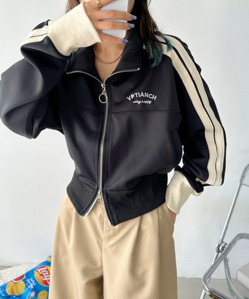 4717【極美品】ワイスリー　ショート丈ブルゾン トラックジャケット 透け感 黒 4717【極美品】ワイスリー ショート丈ブルゾン トラック